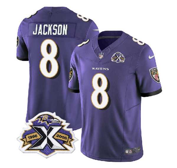 Men & Women & Youth Baltimore Ravens #8 Lamar Jackson Purple 2023 F.U.S.E With Patch Throwback Vapor Limited Stitched Jersey